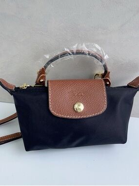 Longchamp Black Mini Bag with Brown Leather Trim